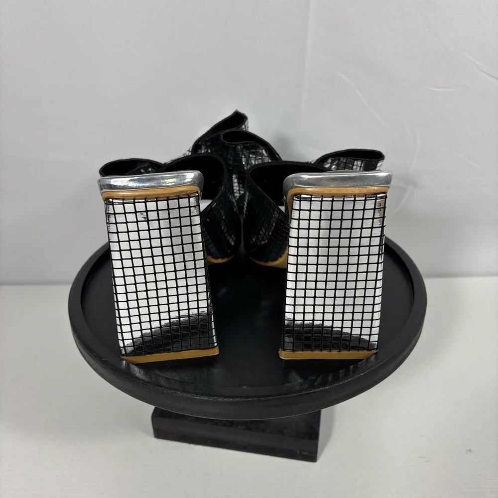 Cape Robbin Women's Disco Ball Black & Silver Grid Block Big Bow Heels Size 7.5 - Picture 5 of 10